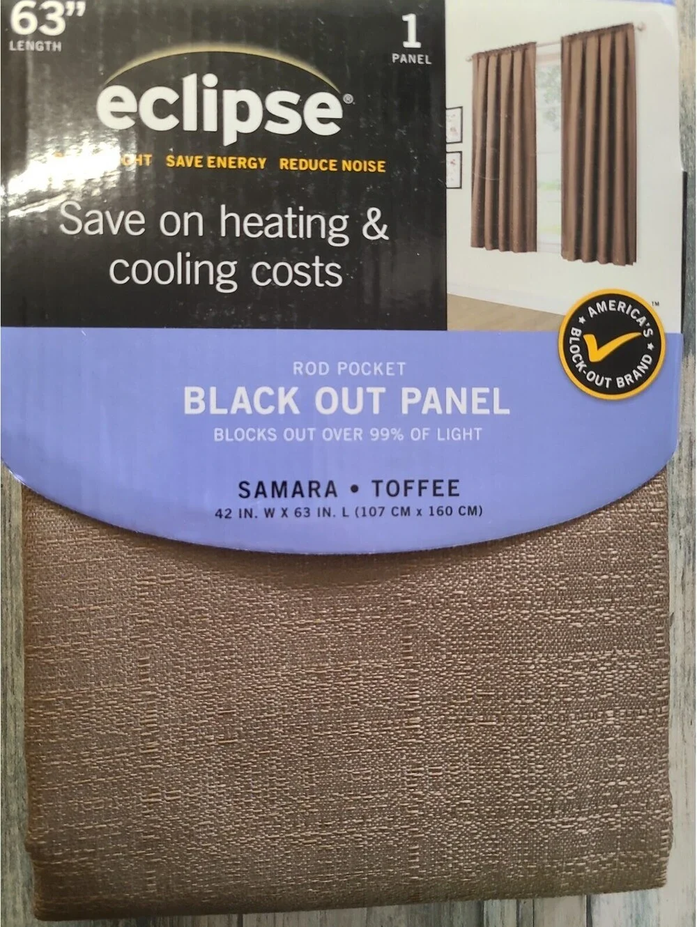 63 Inch Eclipse Blackout Panel Block Light Save Energy Reduce Noise Samara Toffe
